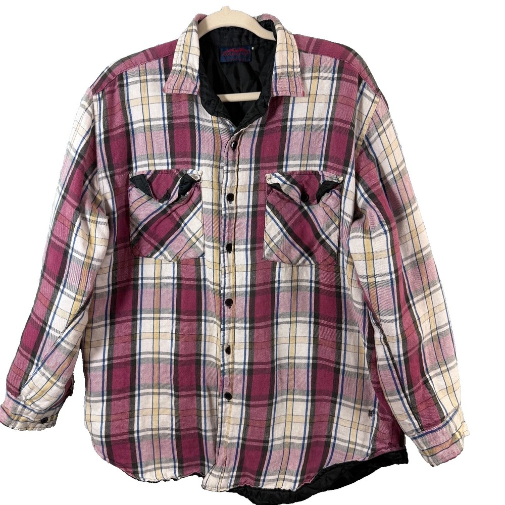Vintage Grunge Distressed Dakota Quilted Flannel Button Down‎ Shacket Mens Large